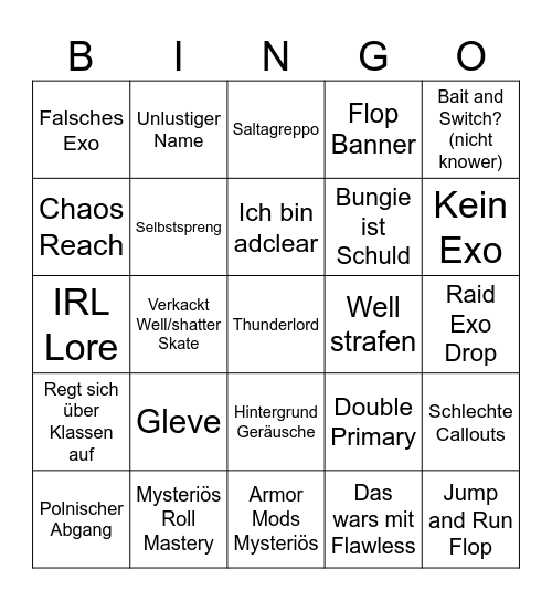 LFG Destiny Bingo Card