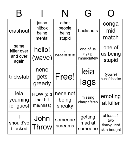 Leia & Nene Forsaken Bingo Card