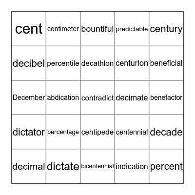 dict, bene,cent Bingo Card