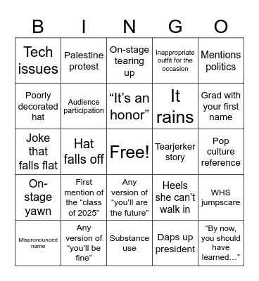 Steve’s graduation Bingo Card