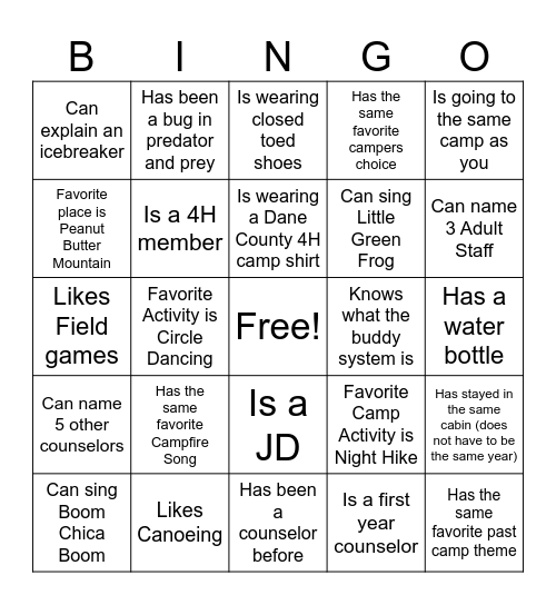 Counselor Bingo Card