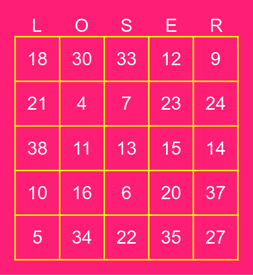 SCRATCHINGO Bingo Card