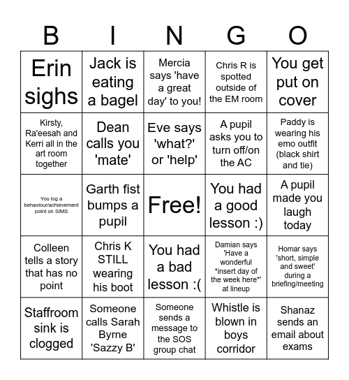 Muraikh Secondary Bingo Card