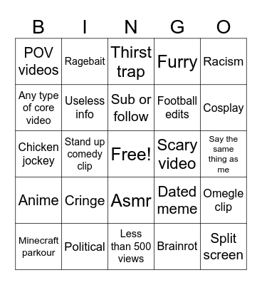 TikTok Vs YouTube Shorts Bingo Card