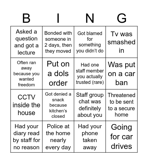 Residential home bingo Card