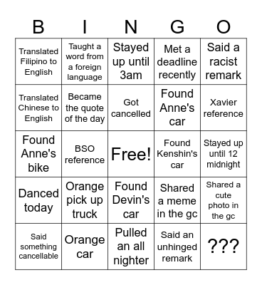 Untitled Bingo Card