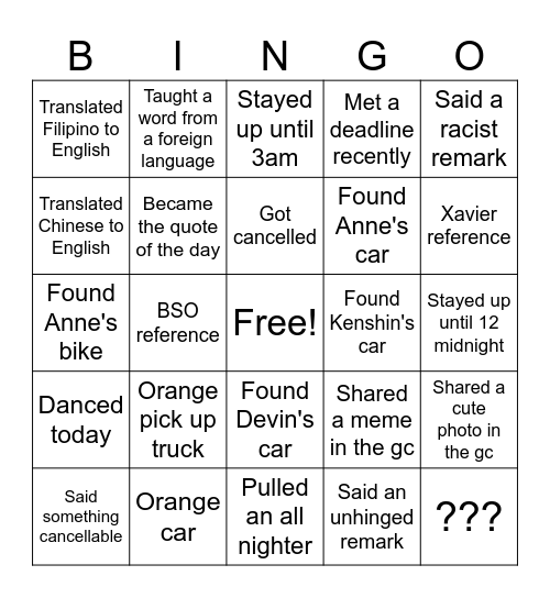 Untitled Bingo Card