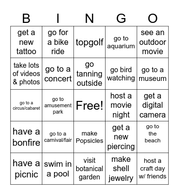 summer 2025 Bingo Card