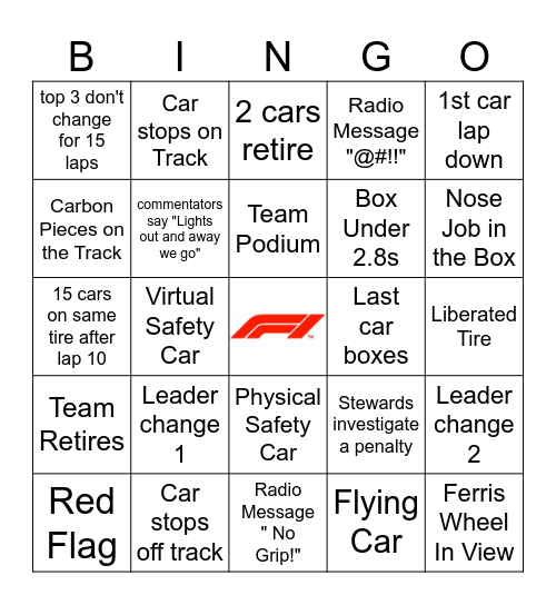 Italian GP 2025 Bingo Card