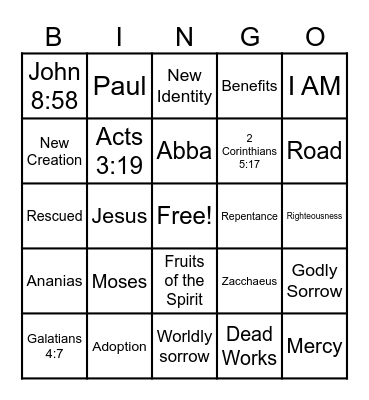 Sunday School Bingo Card