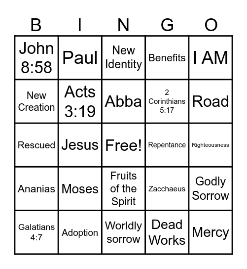 Sunday School Bingo Card