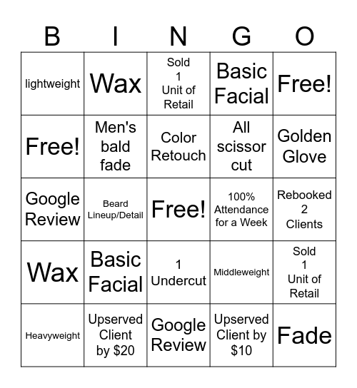 Barber Bingo Card