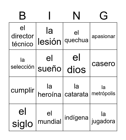 última persona en pie Bingo Card
