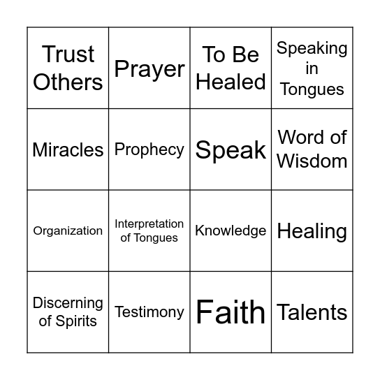 Spiritual Gifts Bingo Card