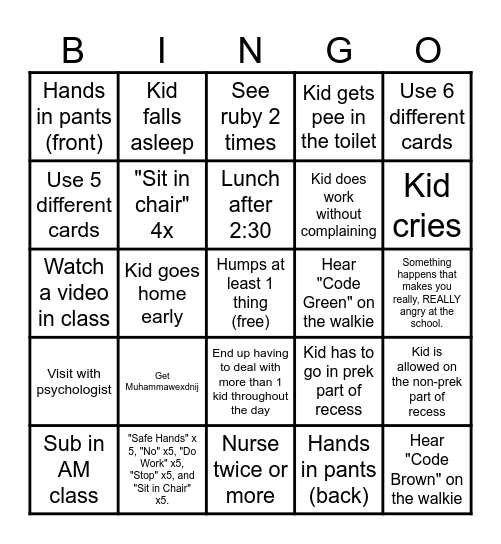 Sped Bingo Card