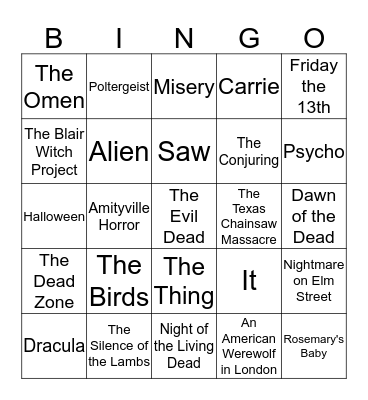 HORROR MOVIES Bingo Card