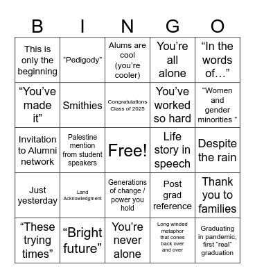 Smith Bingo Card