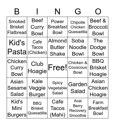 New Menu Bingo! Bingo Card