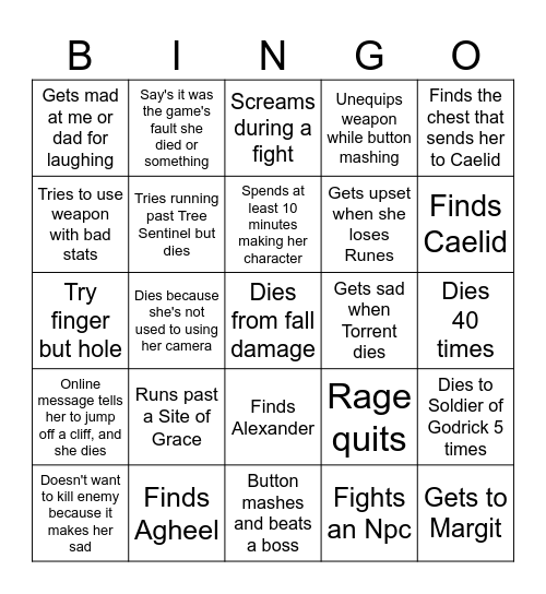 Mom plays Elden Ring Bingo Card