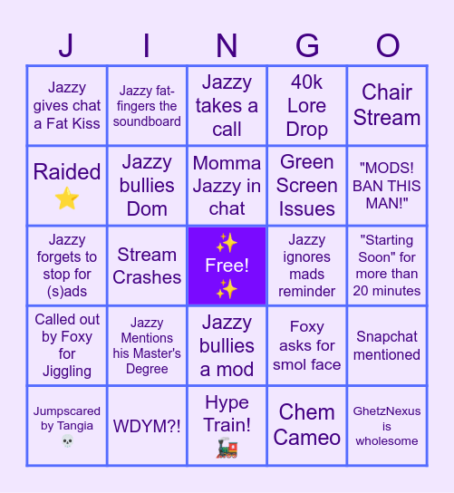 JazzyFaux Bingo Card