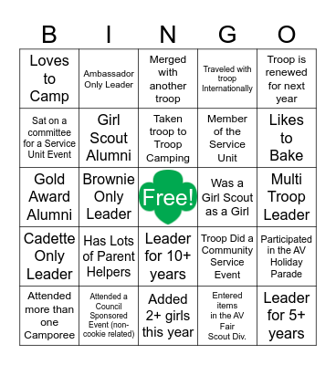 Girl Scout Leader Bingo Card