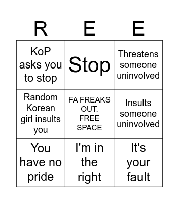 FA Freakout bingo Card
