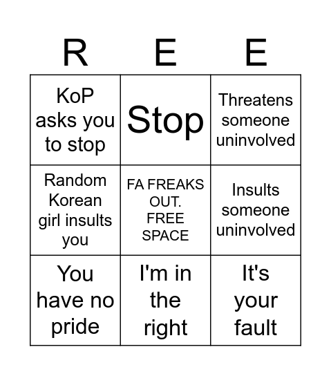 FA Freakout bingo Card