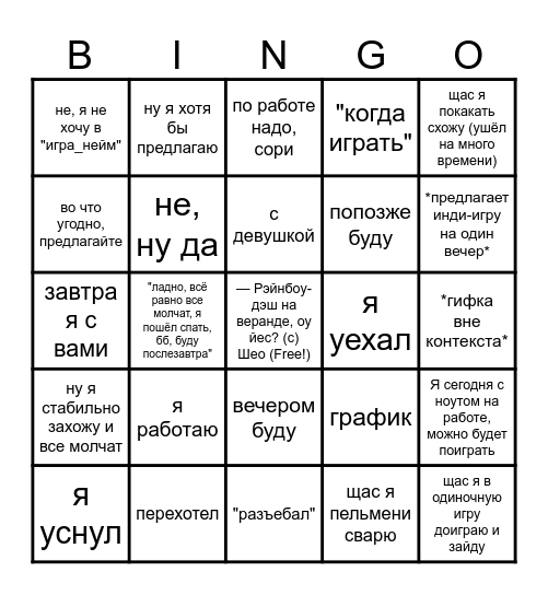 шео кириллович Bingo Card