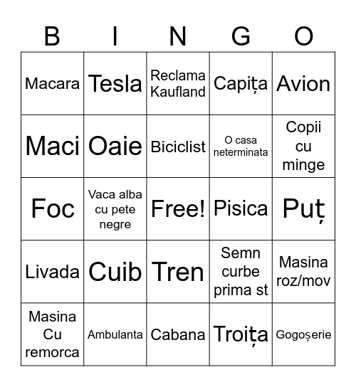 Car Bingo Card