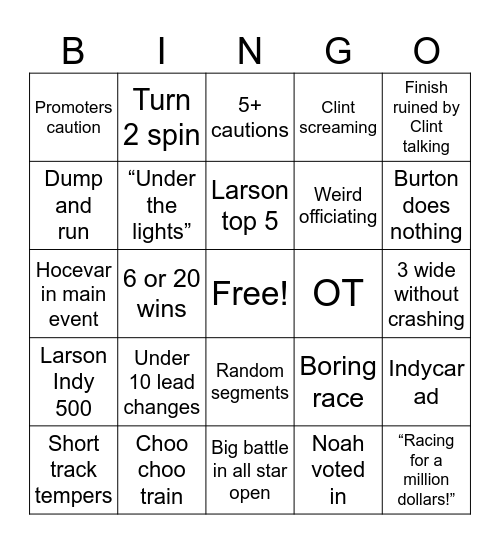 All star Bingo Card
