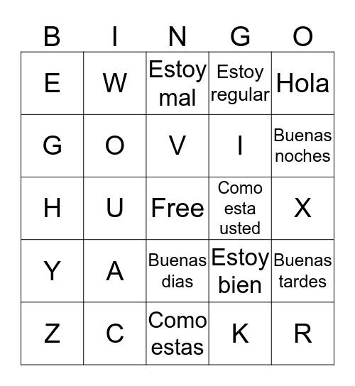 Spainsh Bingo Card