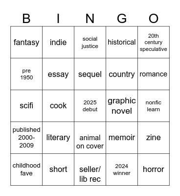 Book Bingo Card