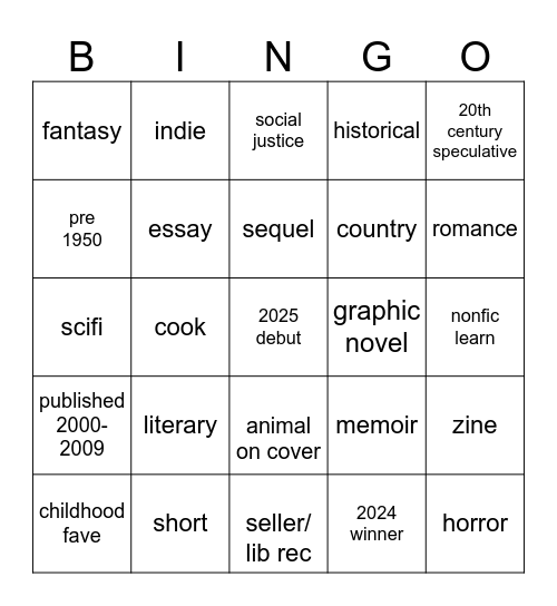 Book Bingo Card