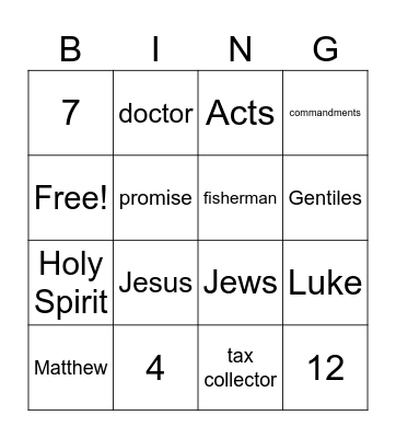 Sunday School BINGO! Bingo Card