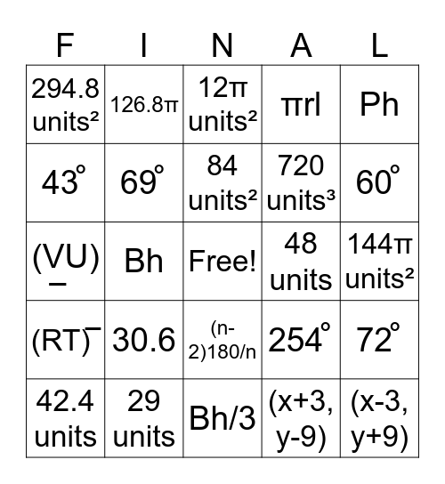 Spring Final Bingo Card