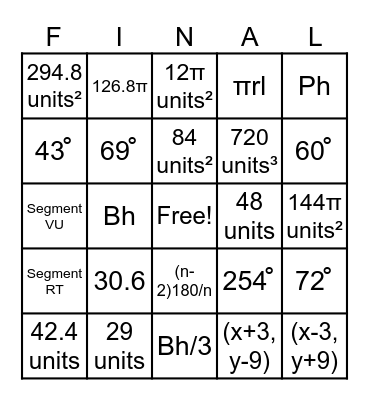 Spring Final Bingo Card