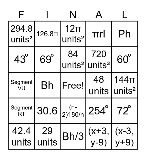 Spring Final Bingo Card