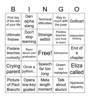 Paideia graduation Bingo Card