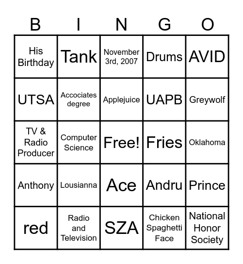 Graduate BIngo Card