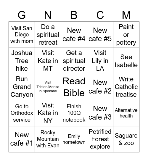 Ten Months Bingo Card