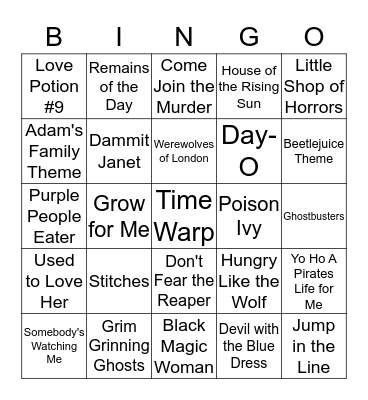 Halloween Musical Bingo Card