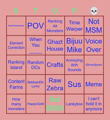 MSM Bingo Board Bingo Card