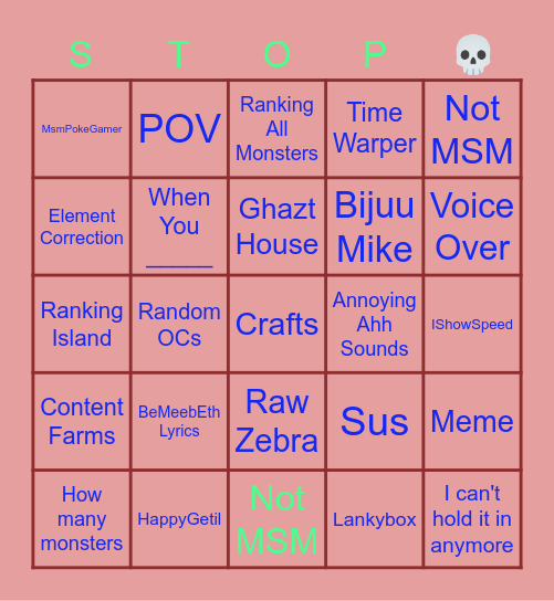 MSM Bingo Board Bingo Card