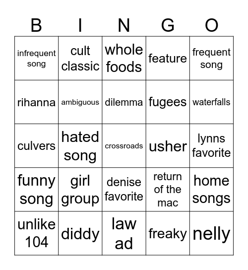 104 bingo Card