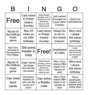 Team Member BINGO Card