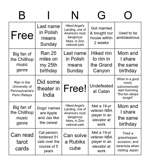 Team Member BINGO Card