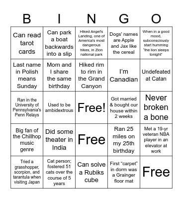 Team Member BINGO Card