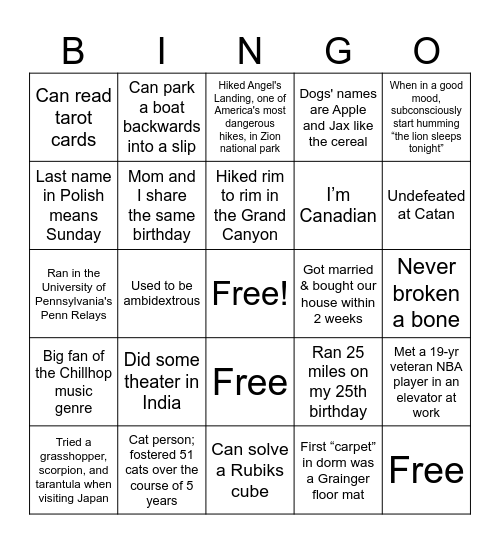 Team Member BINGO Card