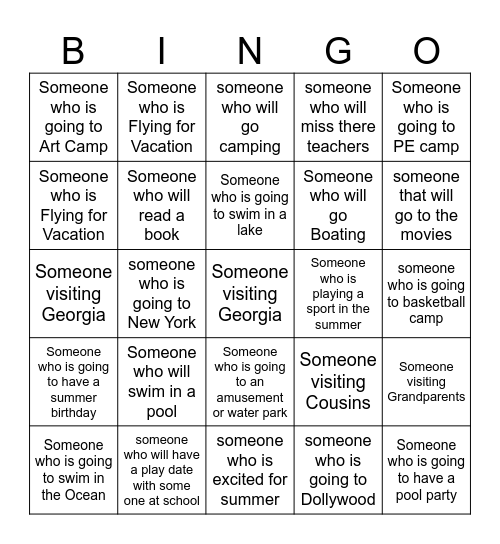 Summer Bingo Card