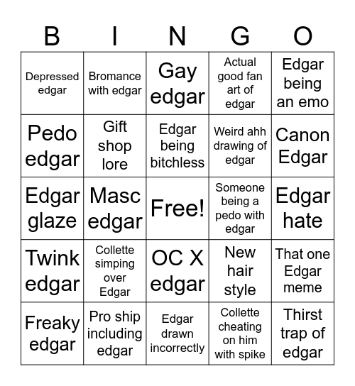 Pinterest edgar Bingo Card